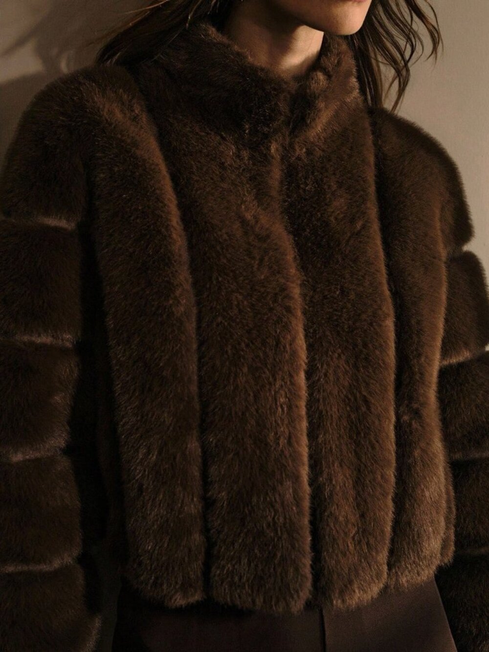 Coffee Brown Casual Women's Premium Stand Collar Faux Fur teddy Coat jacket - Picture 2 of 12